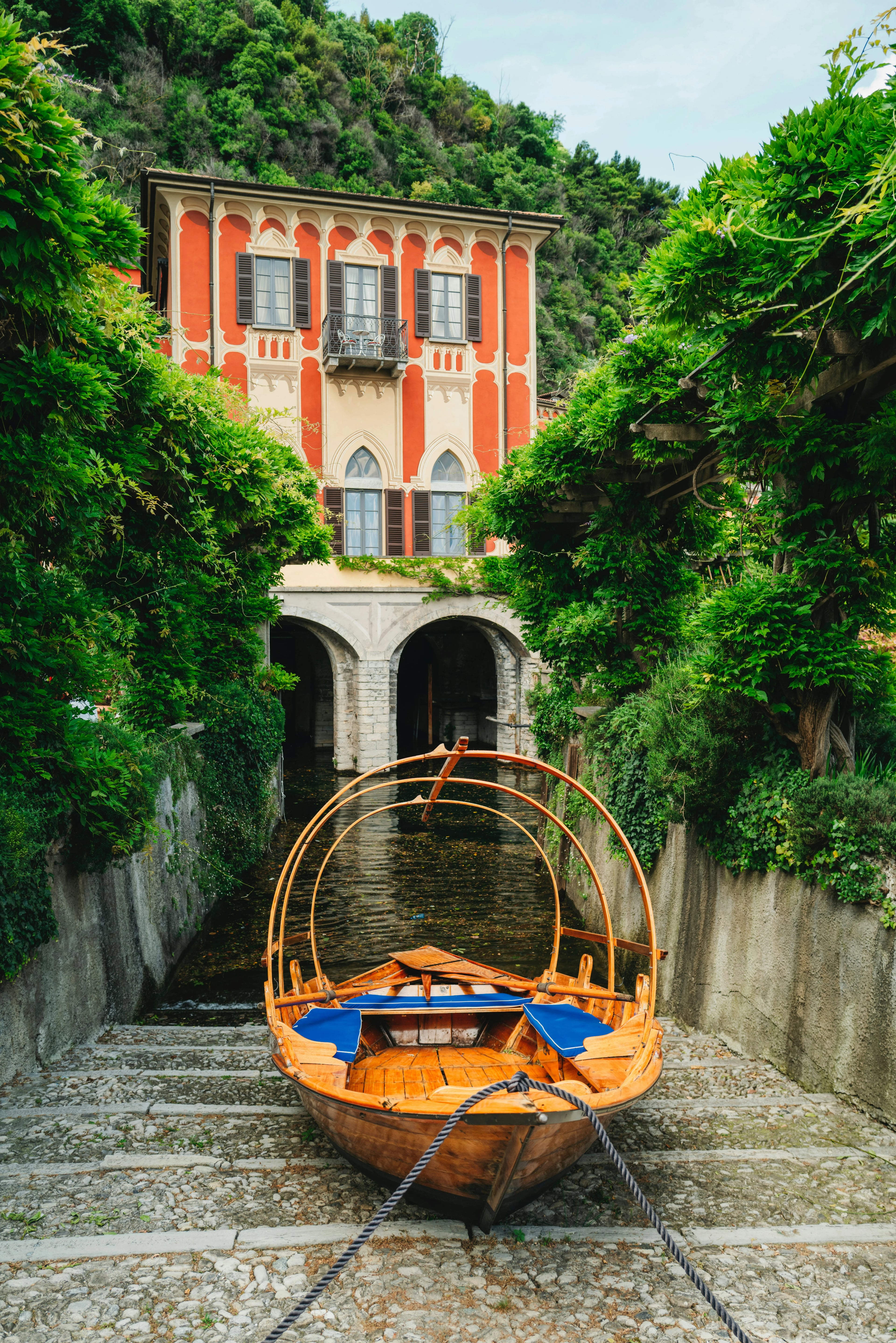 Luxurious lakeside villa with boat